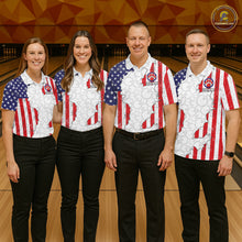 Load image into Gallery viewer, Personalized Red, White and Blue American Flag Bowling Team Shirts For Women, Patriotic Bowling Gifts NQS11197