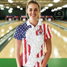 Load image into Gallery viewer, Personalized Red, White and Blue American Flag Bowling Team Shirts For Women, Patriotic Bowling Gifts NQS11197