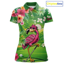 Load image into Gallery viewer, Personalized Green tropical flower flamingo matching men and womens golf shirts, team golf clothes NQS11399