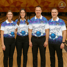 Load image into Gallery viewer, Mens Bowling polo shirts Custom blue purple marble pattern bowling Team Jerseys, gift for bowlers NQS7141