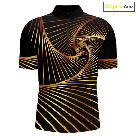 Custom Black and Gold Bowling Polo, Quarter Zip Shirts for Men, Team Bowling League Jerseys NQS11599