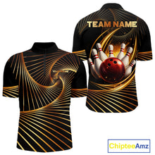 Load image into Gallery viewer, Custom Black and Gold Bowling Polo, Quarter Zip Shirts for Men, Team Bowling League Jerseys NQS11599