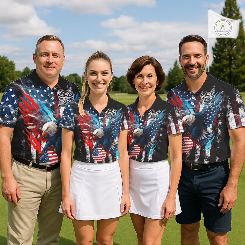 Personalized American Flag Eagle Lightning Thunder Golf Polo Shirts For Women, Patriotic Golfing Gift NQS11717
