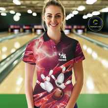 Load image into Gallery viewer, Red Storm Lightning Thunder Bowling Polo, Quarter Zip Shirt For Women Custom Bowling Team Jersey NQS11718
