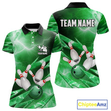 Load image into Gallery viewer, Green Storm Lightning Thunder Bowling Polo, Quarter Zip Shirt For Women Custom Bowling Team Jersey NQS11719