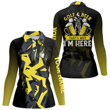 Load image into Gallery viewer, Golf And Beer That's Why I'm Here custom black yellow camo Womens golf polos shirts, ladies golf tops NQS7427