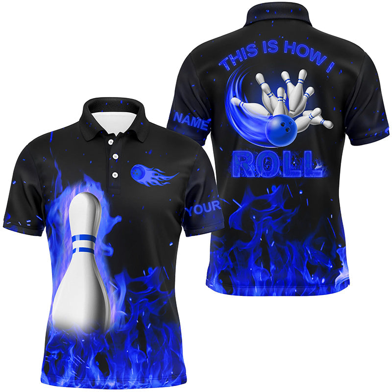 Custom bowling Polo, Quarter zip shirts for men This is how I roll blue flame bowling Team jerseys NQS8199