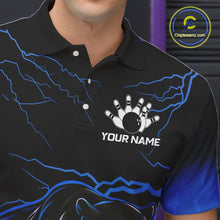 Load image into Gallery viewer, Black and Blue Lightning Thunder Panther Bowling Team Shirts For Men Custom Panther Bowling Jerseys NQS11205