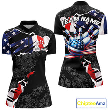 Load image into Gallery viewer, Custom bowling polo shirts, 1/4 zip shirts for Women, US Flag patriotic team bowling league shirts NQS11409