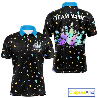 Hologram colors geometric pattern Black Bowling Shirts for Men Custom Team Bowling League Jersey NQS11607