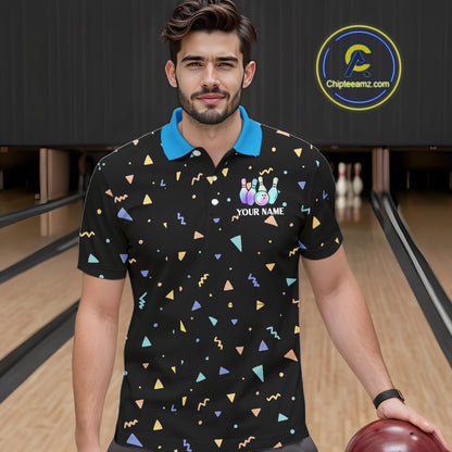 Hologram colors geometric pattern Black Bowling Shirts for Men Custom Team Bowling League Jersey NQS11607