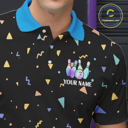 Hologram colors geometric pattern Black Bowling Shirts for Men Custom Team Bowling League Jersey NQS11607