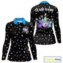 Load image into Gallery viewer, Hologram colors geometric pattern Black Bowling Shirts for Women Custom Team Bowling League Jersey NQS11607