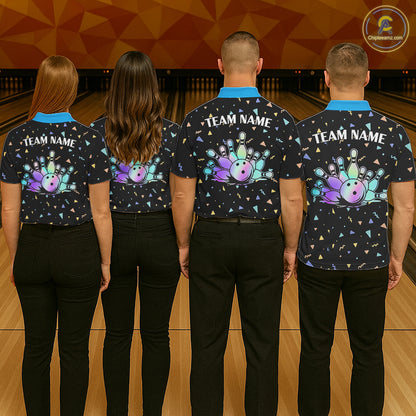 Hologram colors geometric pattern Black Bowling Shirts for Women Custom Team Bowling League Jersey NQS11607