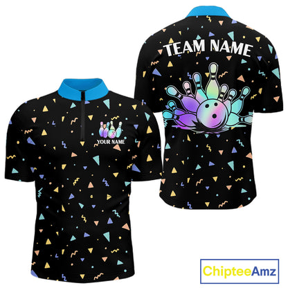 Hologram colors geometric pattern Black Bowling Shirts for Men Custom Team Bowling League Jersey NQS11607