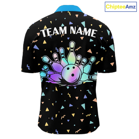 Hologram colors geometric pattern Black Bowling Shirts for Men Custom Team Bowling League Jersey NQS11607