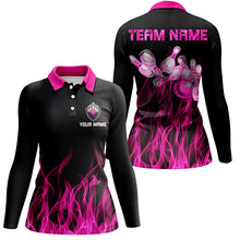 Load image into Gallery viewer, Black Pink personalized bowling shirt for women – custom name design side view