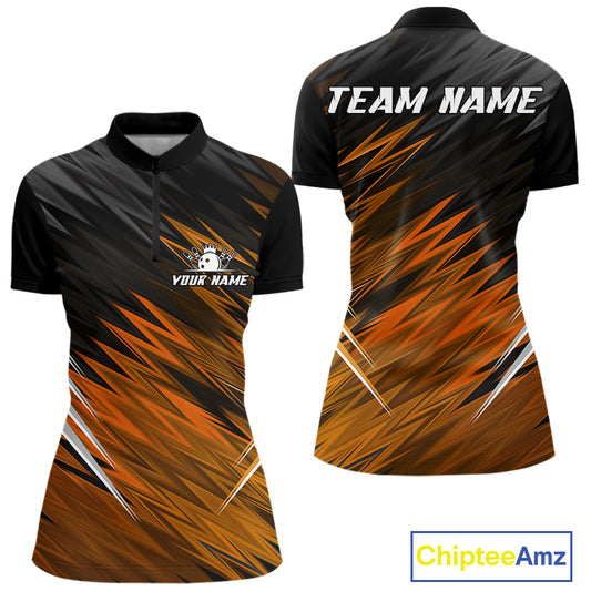 Orange and Black Bowling Shirts For Women Custom Name and Team name  Bowling Jerseys Bowlers Outfit NQS11002