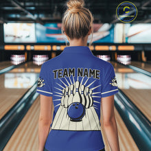 Load image into Gallery viewer, Blue Retro Bowling Polo, Quarter Zip Shirts For Women Custom Vintage Bowling Team Jerseys NQS11212
