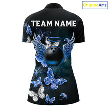 Load image into Gallery viewer, Custom Blue Butterfly Bowling 1/4 zip, Polo Shirt For Women, Bowling Team Shirt With Butterflies NQS11612