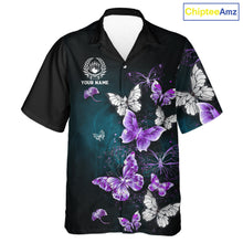 Load image into Gallery viewer, Custom Purple Butterfly Bowling Button-up Shirts, Hawaiian Bowling Team Shirt With Butterflies NQS11613