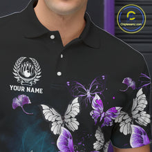 Load image into Gallery viewer, Custom Purple Butterfly Bowling Polo, 1/4 zip jerseys For Men, Bowling Team Shirt With Butterflies NQS11613