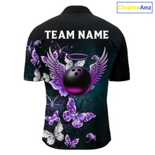 Load image into Gallery viewer, Custom Purple Butterfly Bowling Polo, 1/4 zip jerseys For Men, Bowling Team Shirt With Butterflies NQS11613