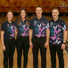 Load image into Gallery viewer, Custom Pink Butterfly Bowling Polo, 1/4 zip jerseys For Men, Bowling Team Shirt With Butterflies NQS11614