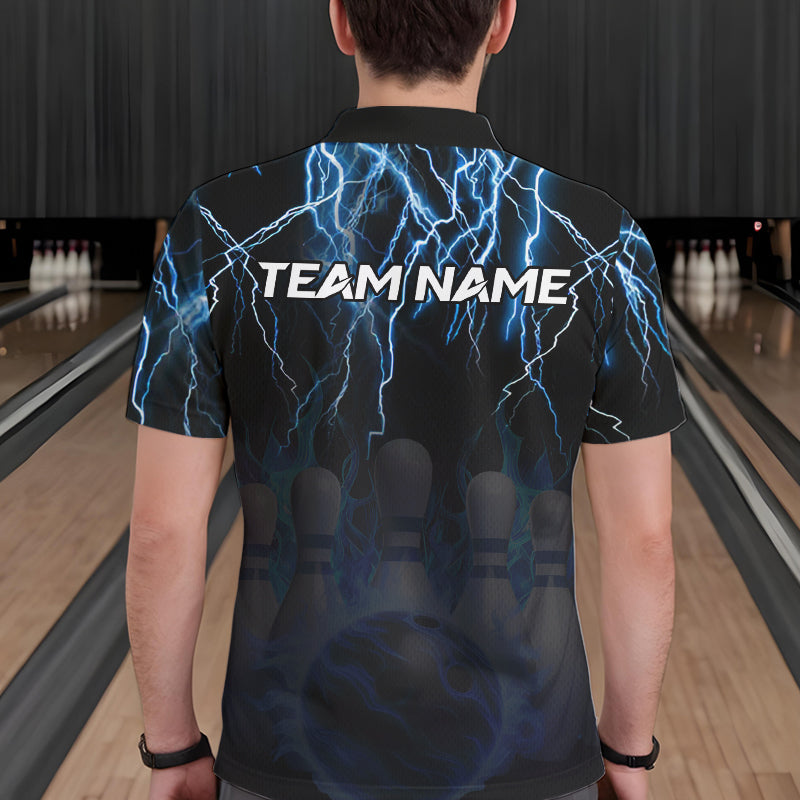 Black and Blue Lightning Thunder Lion Bowling Shirt For Men Custom Lion Bowling Team Jerseys NQS9645