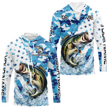 Load image into Gallery viewer, Blue Camo American Flag Bass Fishing Custom Long Sleeve Fishing Shirts Personalized Bass Fishing Gifts NQS9647