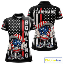 Load image into Gallery viewer, Black American Flag Funny Bowling Polo, 1/4 Zip Shirt For Women Custom Patriotic Bowling Team Jersey NQS11723