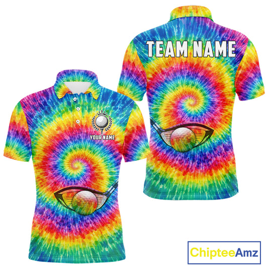 Colorful rainbow tie-dye golf polo shirt for men custom mens golf outfit, personalized golf gifts NQS11724