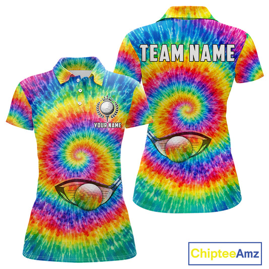 Colorful rainbow tie-dye golf polo shirt for Women custom Ladies golf outfit, personalized golf gifts NQS11724