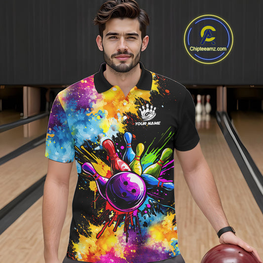 Colorful bowling jerseys Mens Bowling Polo, 1/4 Zip Shirt Custom Bowling Team shirts for bowlers NQS10241