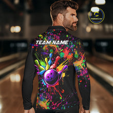Load image into Gallery viewer, Colorful watercolor Bowling Polo, 1/4 Zip Shirt for mens Custom Bowling Team jersey for bowlers NQS10242