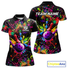 Load image into Gallery viewer, Colorful watercolor Bowling Polo, 1/4 Zip Shirt for Women Custom Bowling Team jersey for bowlers NQS10242