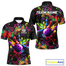 Load image into Gallery viewer, Colorful watercolor Bowling Polo, 1/4 Zip Shirt for mens Custom Bowling Team jersey for bowlers NQS10242