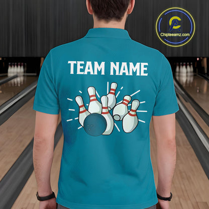 Retro Cyan Blue argyle pattern Bowling shirts For Men custom bowling team jerseys Bowler Outfits NQS10404