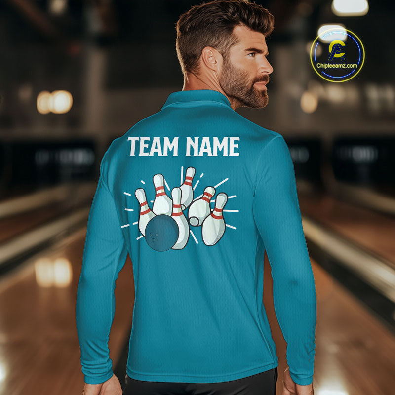 Retro Cyan Blue argyle pattern Bowling shirts For Men custom bowling team jerseys Bowler Outfits NQS10404