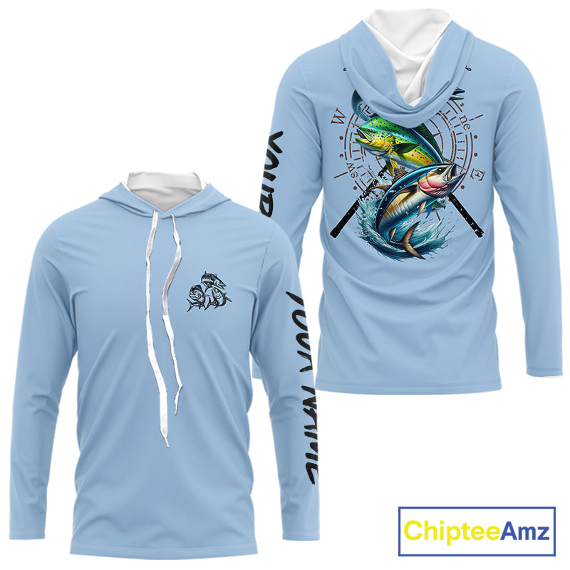 Personalized offshore Fishing jerseys, Mahi mahi, Wahoo, Tuna tournament fishing shirts | Light Blue NQS11218