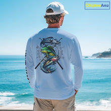Load image into Gallery viewer, Personalized offshore Fishing jerseys, Mahi mahi, Wahoo, Tuna tournament fishing shirts | Light Blue NQS11218