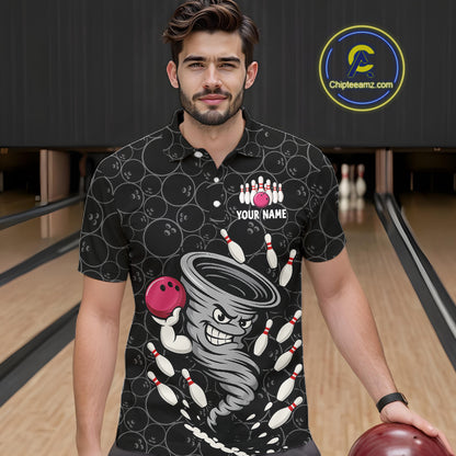 Funny storm tornado Black Camo Bowling Polo, 1/4 Zip Shirts For men Custom Bowling Team Jerseys NQS11224
