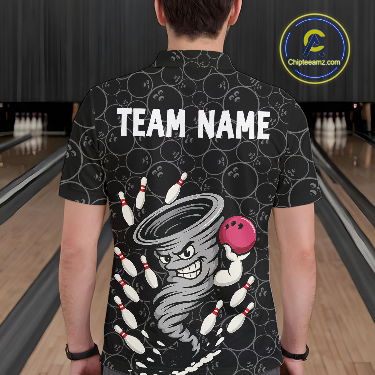 Funny storm tornado Black Camo Bowling Polo, 1/4 Zip Shirts For men Custom Bowling Team Jerseys NQS11224