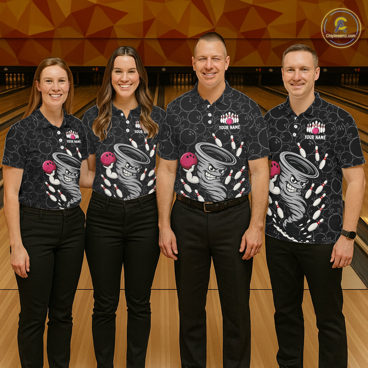 Funny storm tornado Black Camo Bowling Polo, 1/4 Zip Shirts For Women Custom Bowling Team Jerseys NQS11224