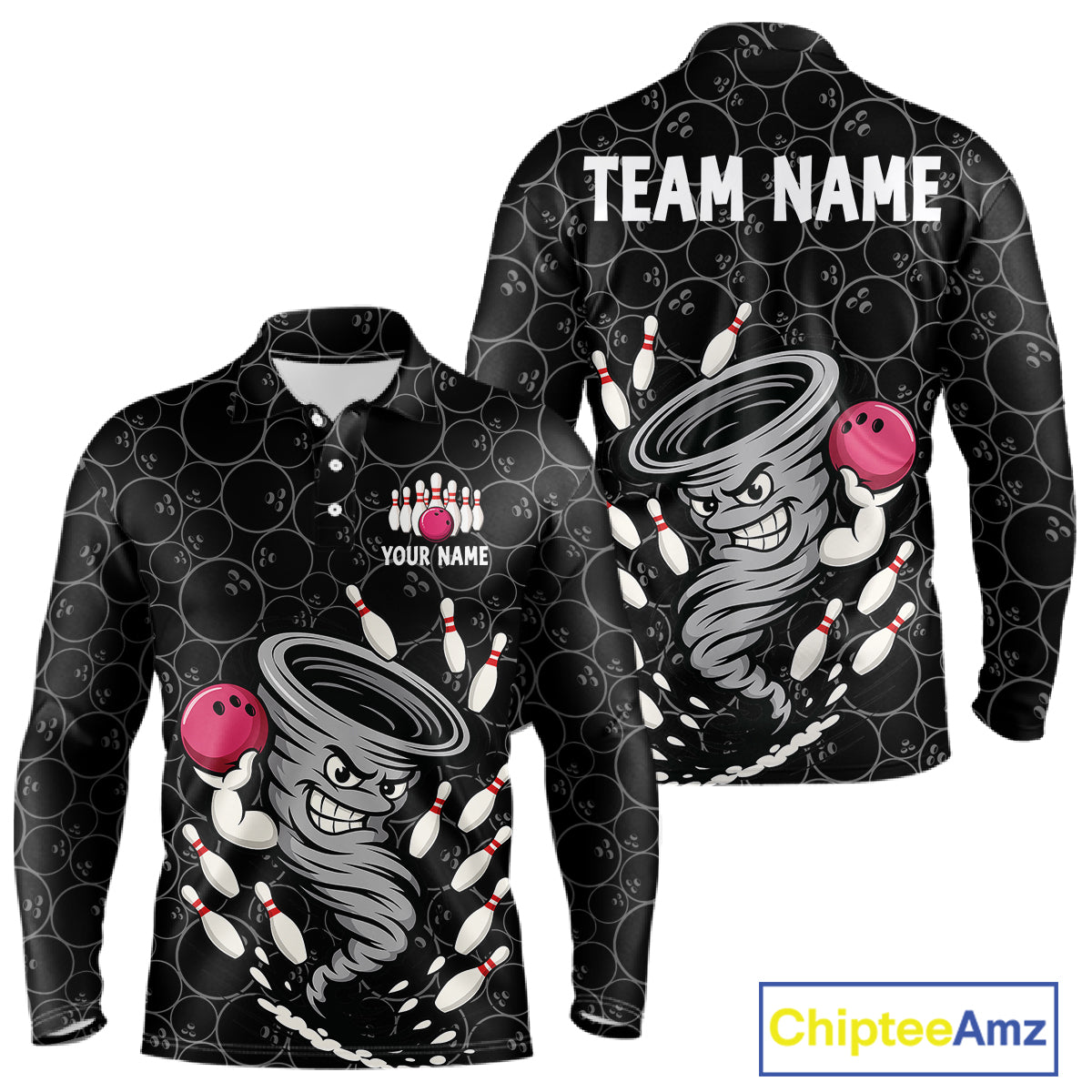 Funny storm tornado Black Camo Bowling Polo, 1/4 Zip Shirts For men Custom Bowling Team Jerseys NQS11224
