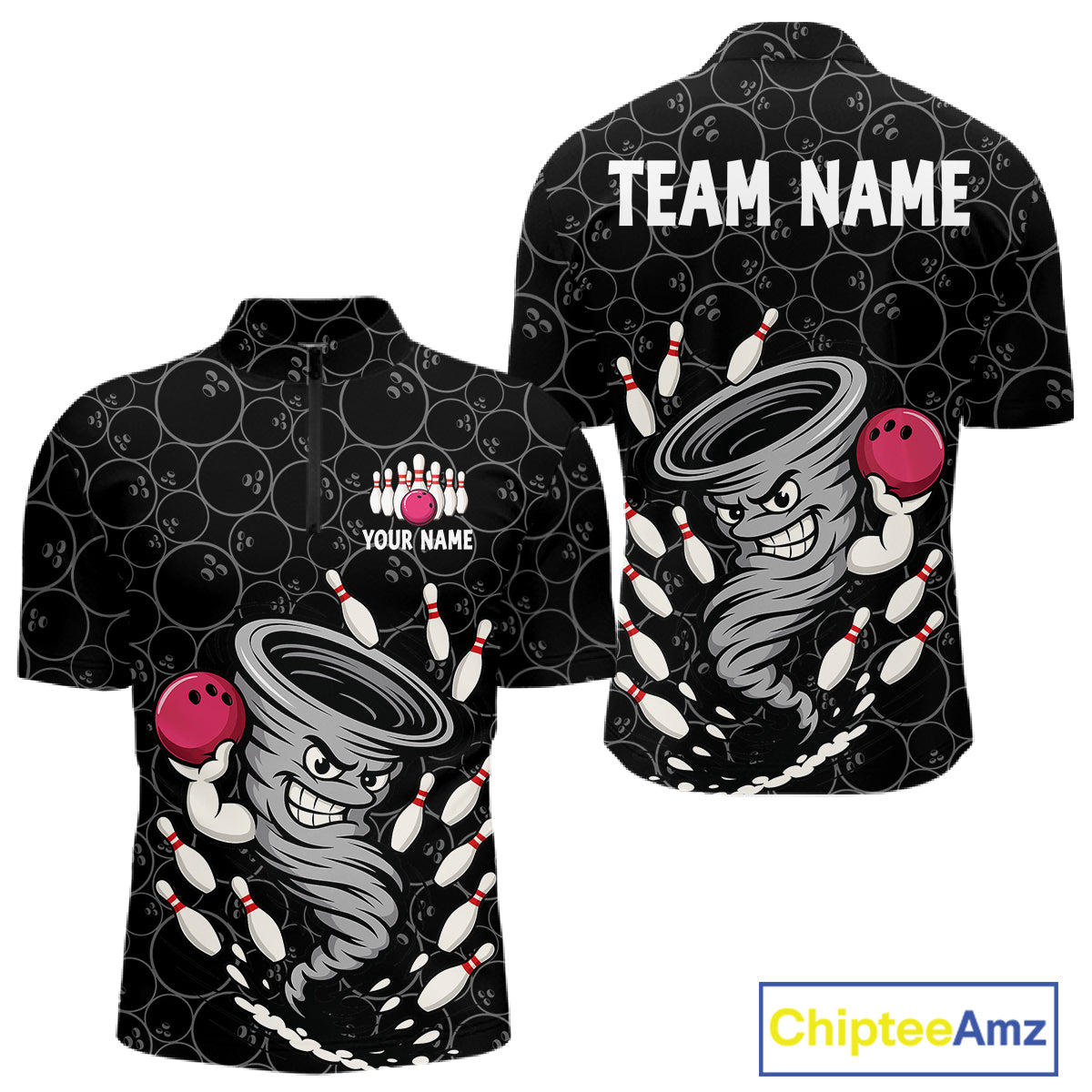 Funny storm tornado Black Camo Bowling Polo, 1/4 Zip Shirts For men Custom Bowling Team Jerseys NQS11224