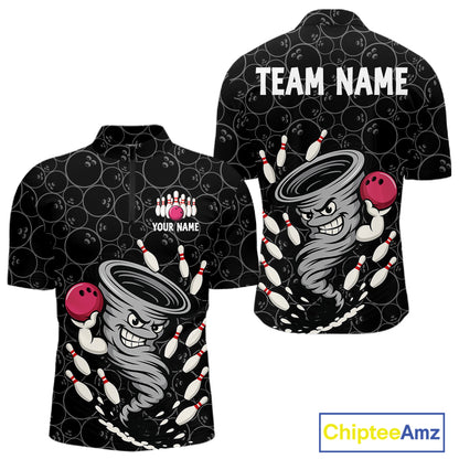 Funny storm tornado Black Camo Bowling Polo, 1/4 Zip Shirts For men Custom Bowling Team Jerseys NQS11224
