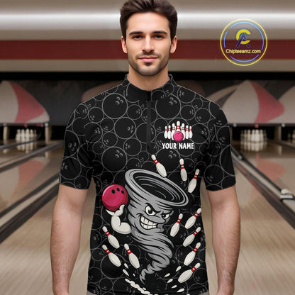 Funny storm tornado Black Camo Bowling Polo, 1/4 Zip Shirts For men Custom Bowling Team Jerseys NQS11224