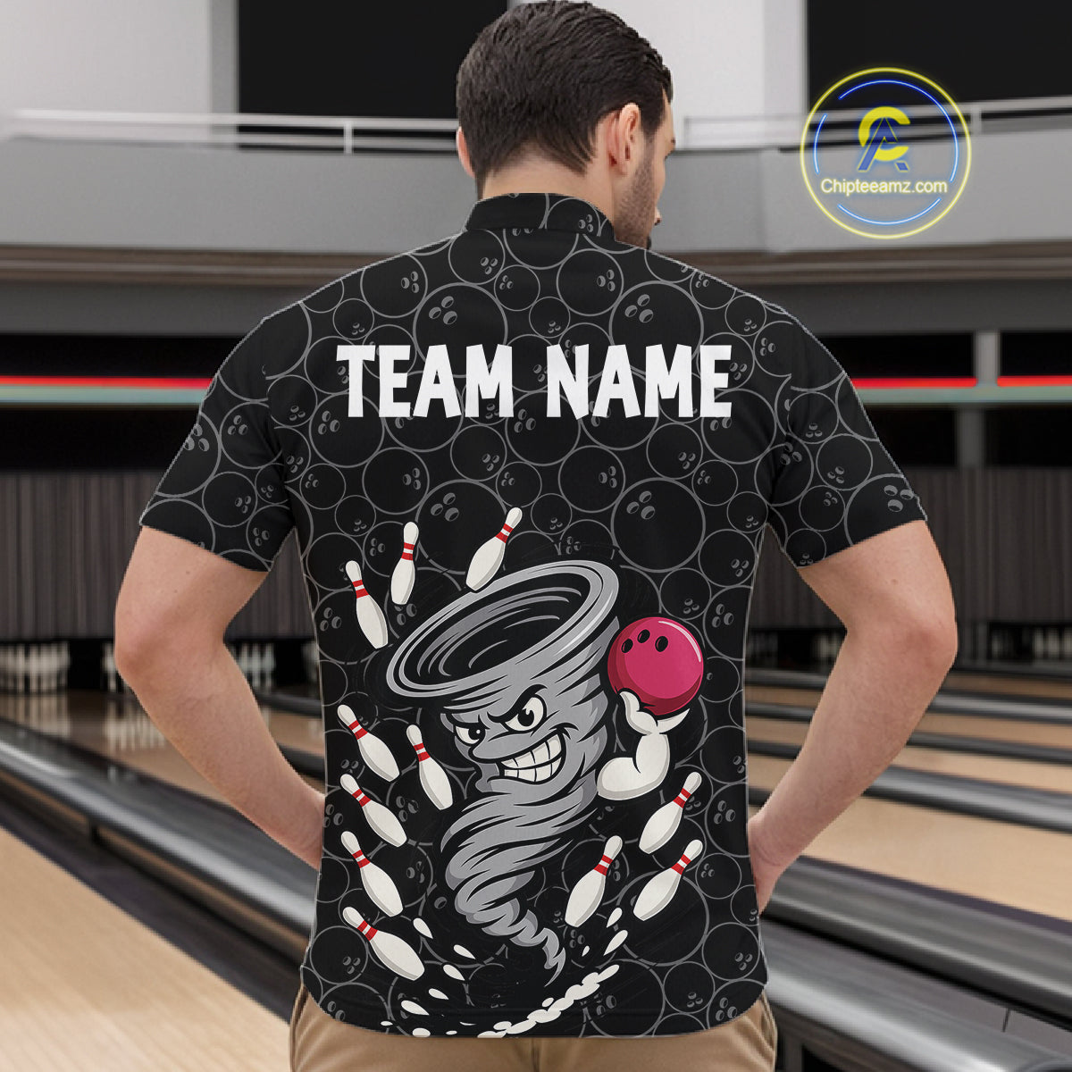 Funny storm tornado Black Camo Bowling Polo, 1/4 Zip Shirts For men Custom Bowling Team Jerseys NQS11224
