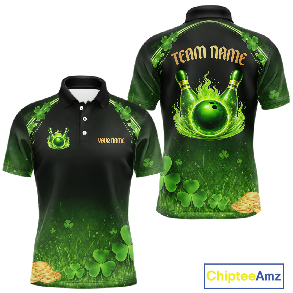 Green flame shamrock St Patrick's Day bowling shirts for men custom team bowling league jerseys NQS11412